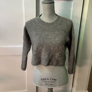 Madewell Gray Crew Neck Sweater Ribbed Knit Cropped